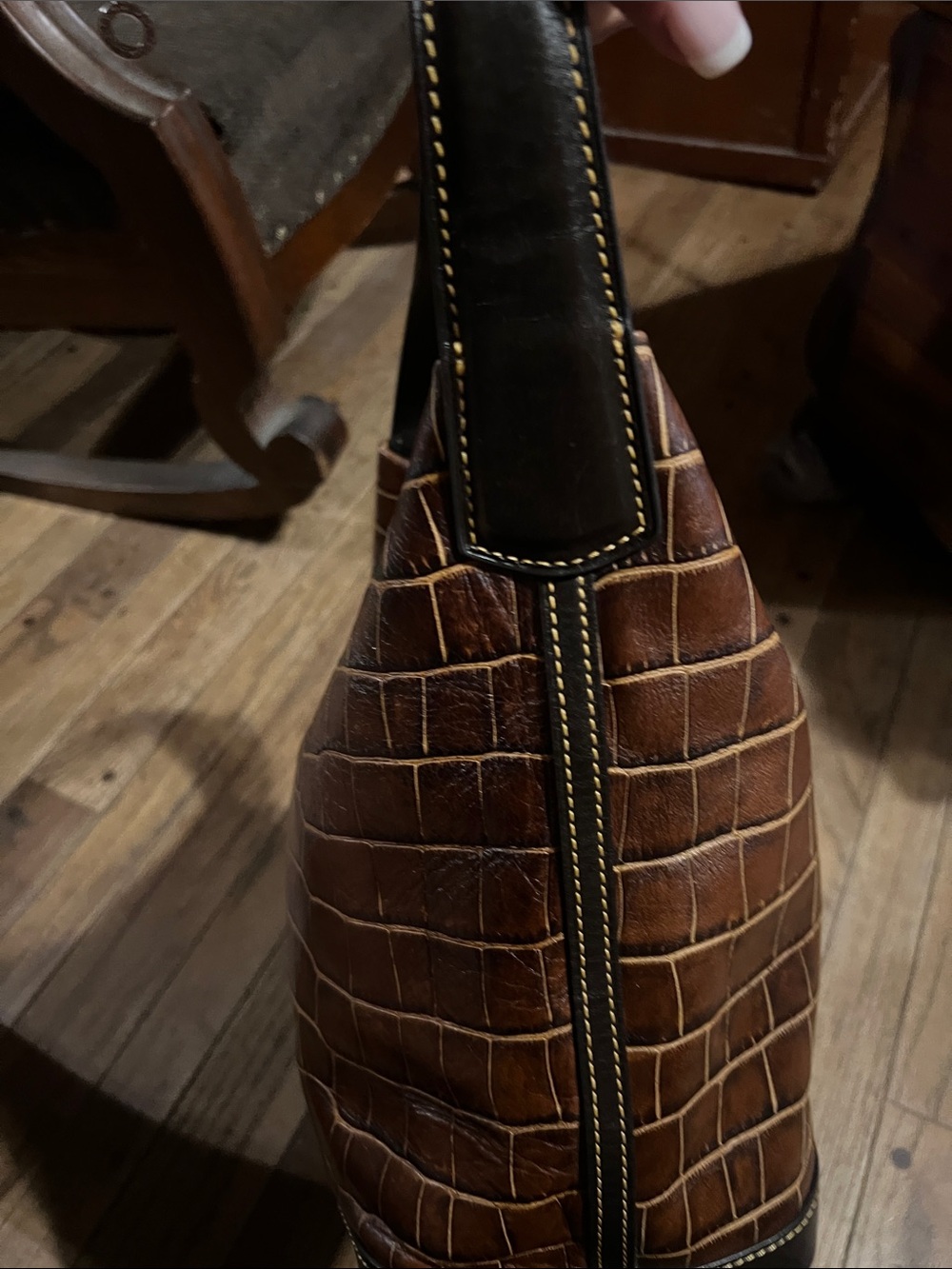 Dooney brown Croc-Embossed Leather Shoulder Bag - Picture 6 of 10